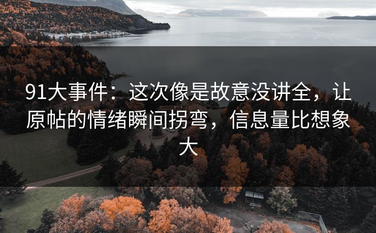 91大事件：这次像是故意没讲全，让原帖的情绪瞬间拐弯，信息量比想象大