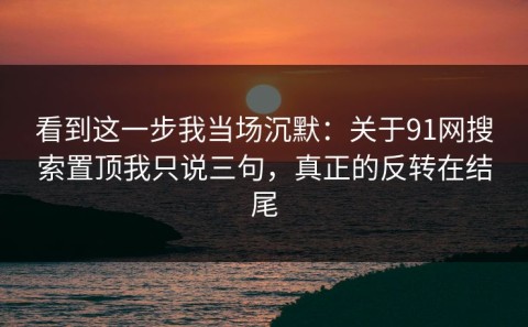 看到这一步我当场沉默：关于91网搜索置顶我只说三句，真正的反转在结尾