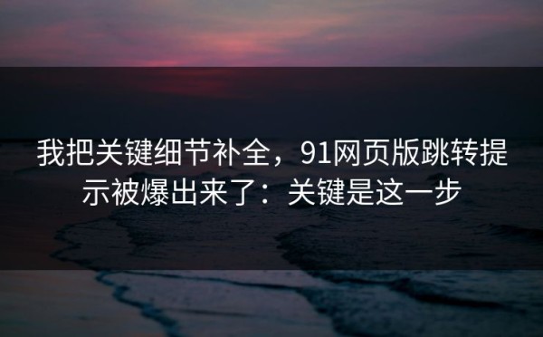 我把关键细节补全，91网页版跳转提示被爆出来了：关键是这一步