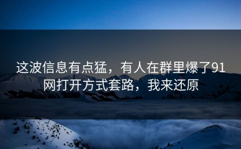 这波信息有点猛，有人在群里爆了91网打开方式套路，我来还原